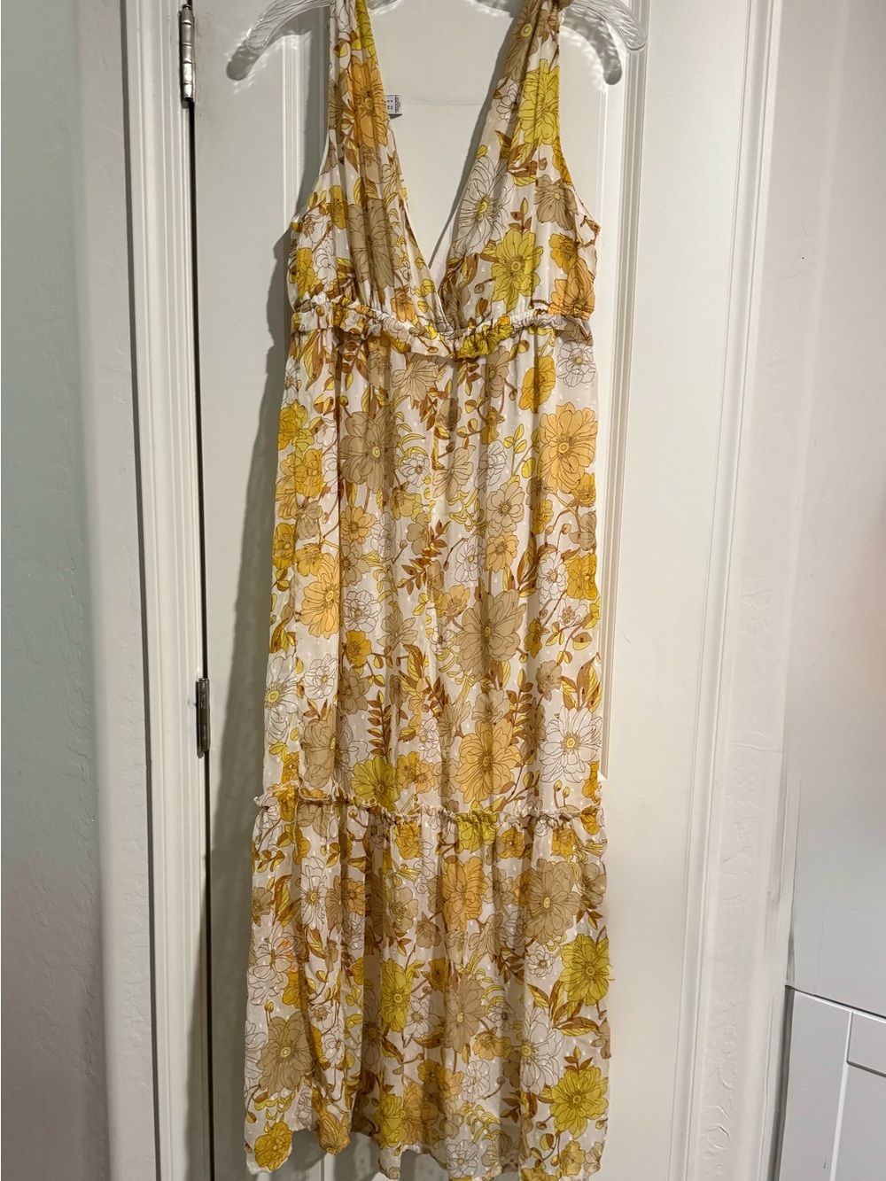 Y2K Charlotte Russe Yellow Floral Maxi Dress L Boho Empire Waist Ruffle Flowy